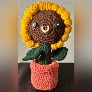 Homemade crochet standing sunflower